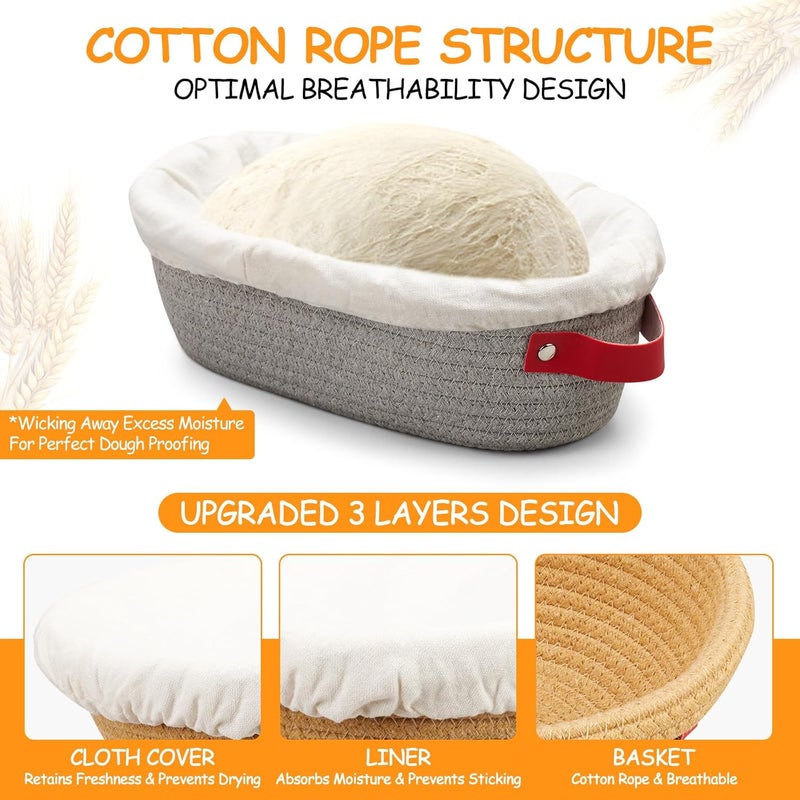 Dimpola Banneton Bread Proofing Basket -Cotton Oval & Round Banneton Basket Set Sourdough Proofing Baskets Round Proofing Bowls Handmade Rattan Baskets and Liners - Image 2