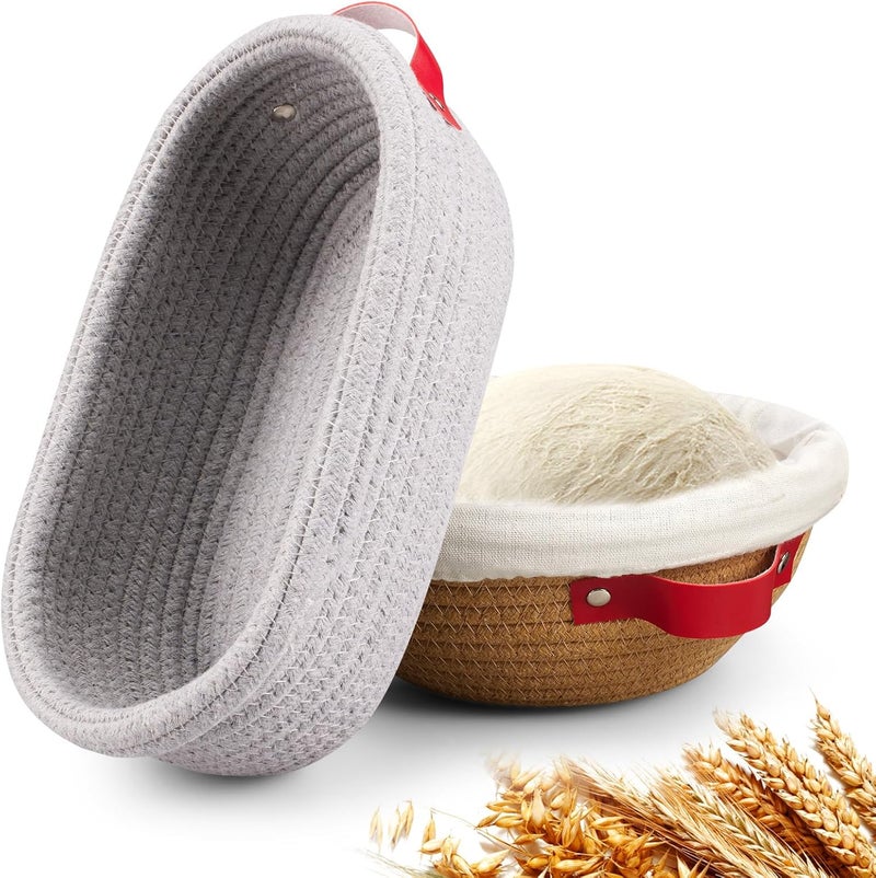 Dimpola Banneton Bread Proofing Basket -Cotton Oval & Round Banneton Basket Set Sourdough Proofing Baskets Round Proofing Bowls Handmade Rattan Baskets and Liners - Image 1