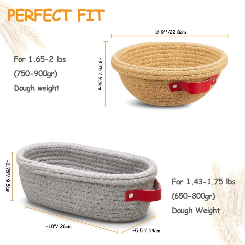 Dimpola Banneton Bread Proofing Basket -Cotton Oval & Round Banneton Basket Set Sourdough Proofing Baskets Round Proofing Bowls Handmade Rattan Baskets and Liners - Image 5