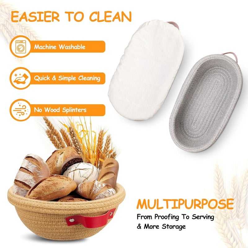 Dimpola Banneton Bread Proofing Basket -Cotton Oval & Round Banneton Basket Set Sourdough Proofing Baskets Round Proofing Bowls Handmade Rattan Baskets and Liners - Image 3