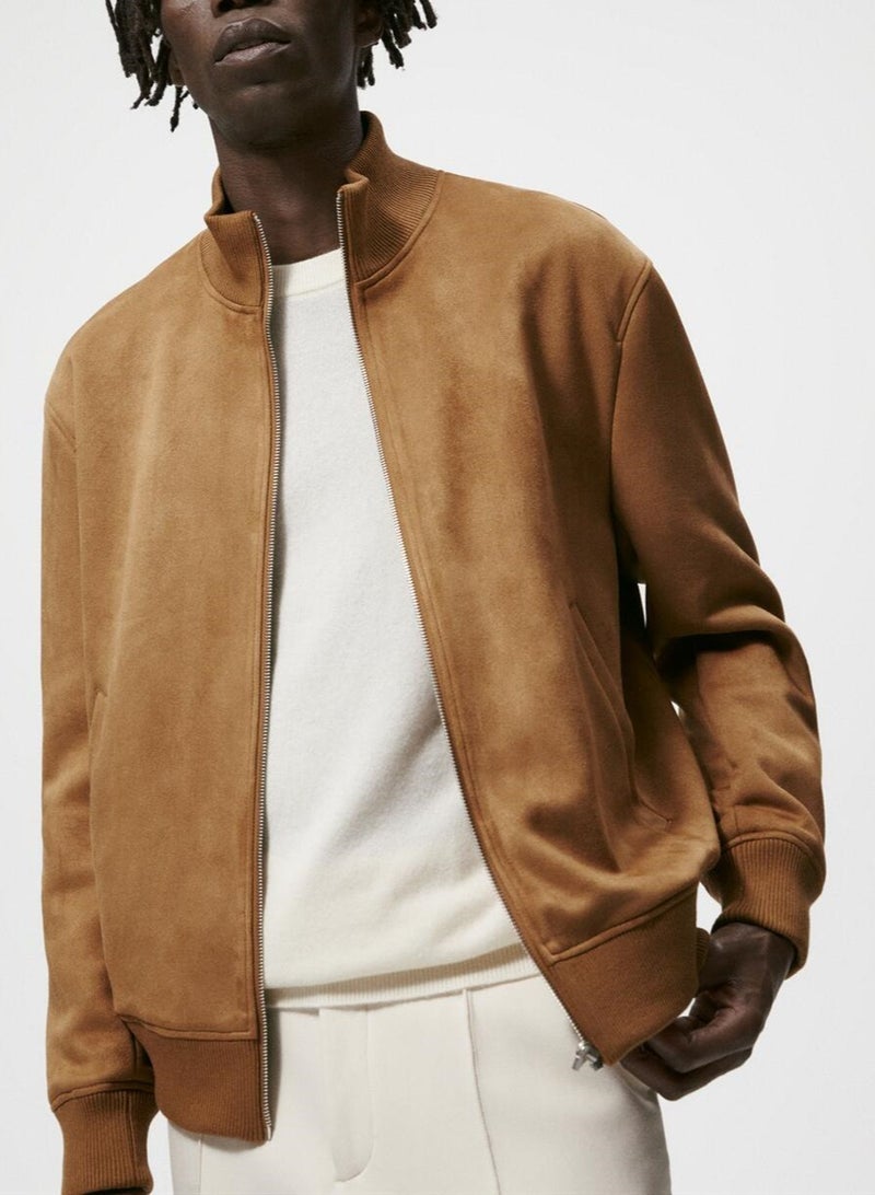 NIBEMINENT سترة رجالية كاجوال من صوف سويدي بيكيه مع ياقة قائمة - Image 1