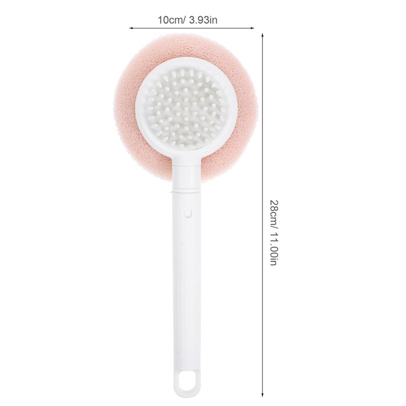 Long Handle Bath Brush with Exfoliating Sponge and Suction Cup Pink Back Scrubber for Shower - Image 3