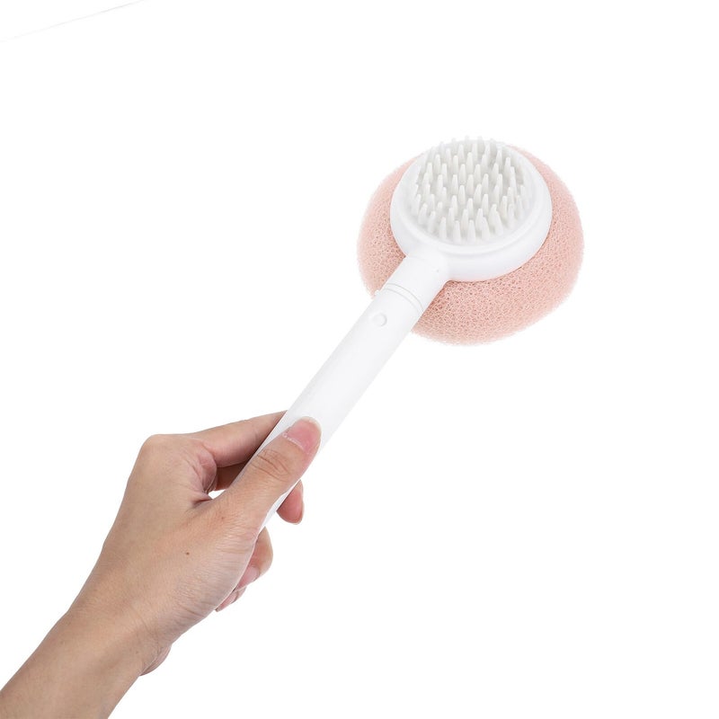 Long Handle Bath Brush with Exfoliating Sponge and Suction Cup Pink Back Scrubber for Shower - Image 5