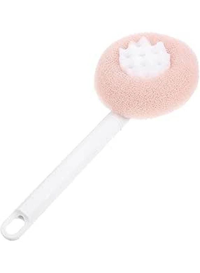 Long Handle Bath Brush with Exfoliating Sponge and Suction Cup Pink Back Scrubber for Shower - Image 1