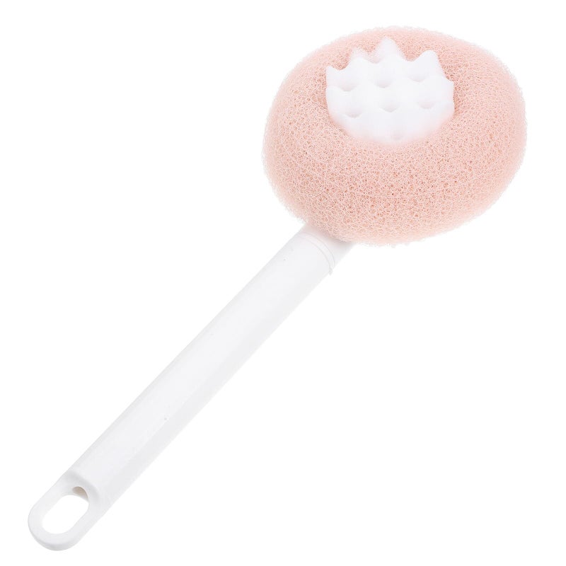 Long Handle Bath Brush with Exfoliating Sponge and Suction Cup Pink Back Scrubber for Shower - Image 2