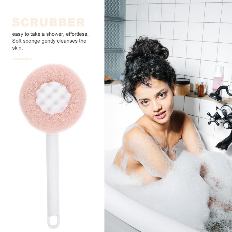Long Handle Bath Brush with Exfoliating Sponge and Suction Cup Pink Back Scrubber for Shower - Image 4