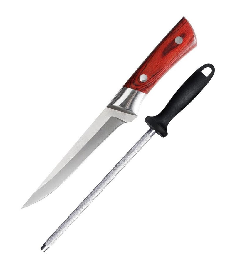 Captoola سكين تقطيع 55 بوصة مصنوعة من الفولاذ الكربوني العالي الألماني مع سكين شحذ ويد ABS مجموعة من 2 - Image 1