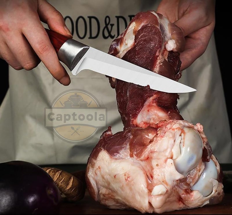 Captoola سكين تقطيع 55 بوصة مصنوعة من الفولاذ الكربوني العالي الألماني مع سكين شحذ ويد ABS مجموعة من 2 - Image 4