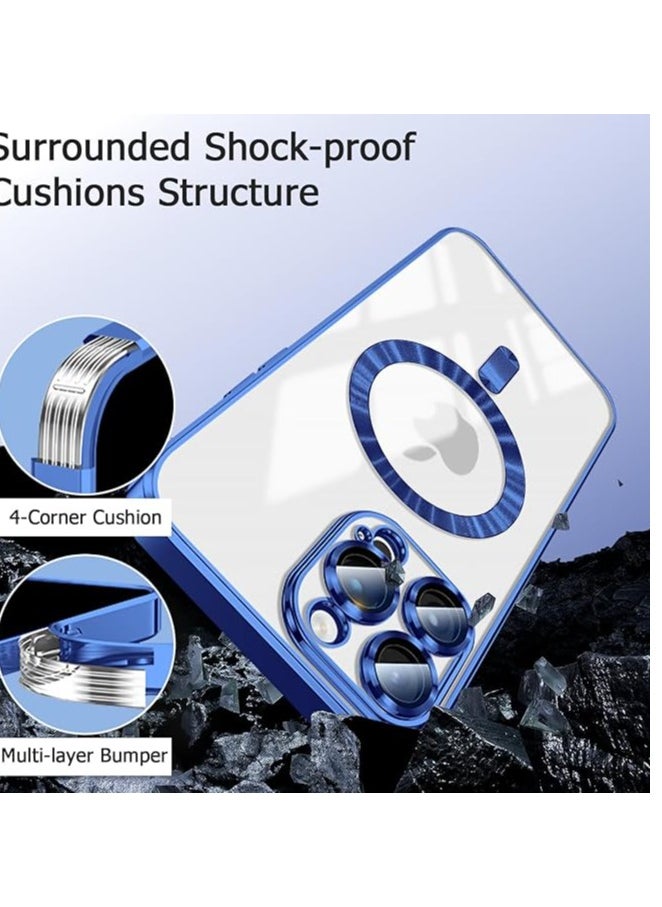 Case - Magnetic for iPhone 15 Pro MAX Case with MagSafe [Support Wireless Charging] Clear TPU Shockproof Protective Phone Cover for iPhone 15 Pro MAX Case with Integrated Camera Lens Protector Blue - Image 1