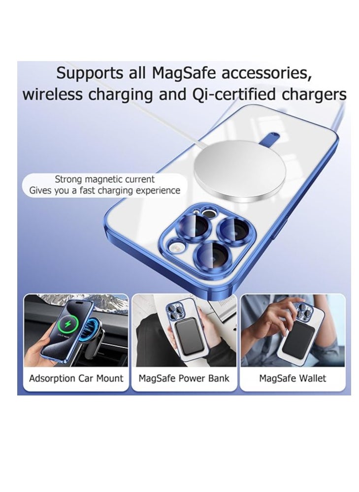 Case - Magnetic for iPhone 15 Pro MAX Case with MagSafe [Support Wireless Charging] Clear TPU Shockproof Protective Phone Cover for iPhone 15 Pro MAX Case with Integrated Camera Lens Protector Blue - Image 1