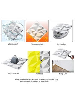 TOMSHOO 12 PCS 3D Wall Panels, 3D Texture PVC Wallpaper, Diamond Design Decorative Wall Cover, Each 50x50cm white  - Image 3
