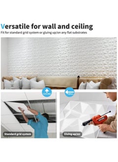 TOMSHOO 12 PCS 3D Wall Panels, 3D Texture PVC Wallpaper, Diamond Design Decorative Wall Cover, Each 50x50cm white  - Image 4