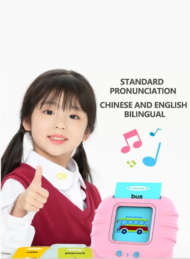 Rechargeable Early Education Device for kids with English 112  total 224 Double Sided Words,  Talking Flash Cards Reader for Kids Pink Color - Image 1