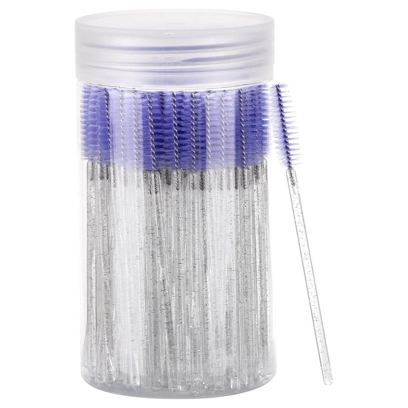 Tbestmax 100 Pcs Disposable Mascara Wands, Lash Brushes with Container, Crystal Eyebrow Spoolies Brush for Eyelash Extensions (Purple)