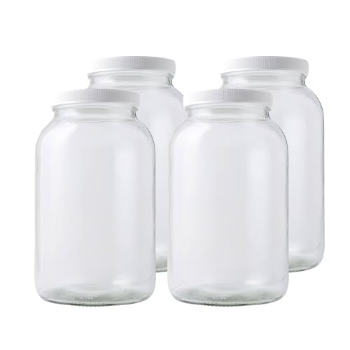 FastRack 1 Gallon Mason Jar with White Airtight Lid (Pack of 4) | Regular Glass Canisters with Airtight Lids | Large Mouth Glass Jar for Food Storage, Canning, Fermentation, Pickling - Image 1