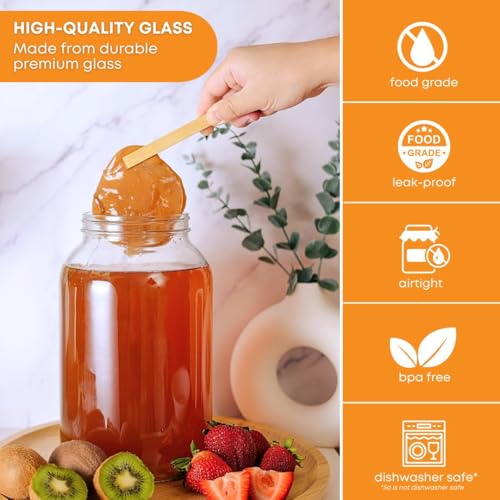 FastRack 1 Gallon Mason Jar with White Airtight Lid (Pack of 4) | Regular Glass Canisters with Airtight Lids | Large Mouth Glass Jar for Food Storage, Canning, Fermentation, Pickling - Image 2