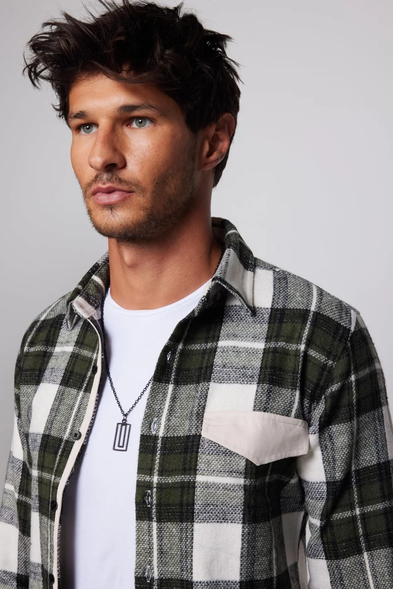 Tudors Slim Fit Narrow Cut Sport Collar Checked Lumberjack Black Gray Men's Shirt