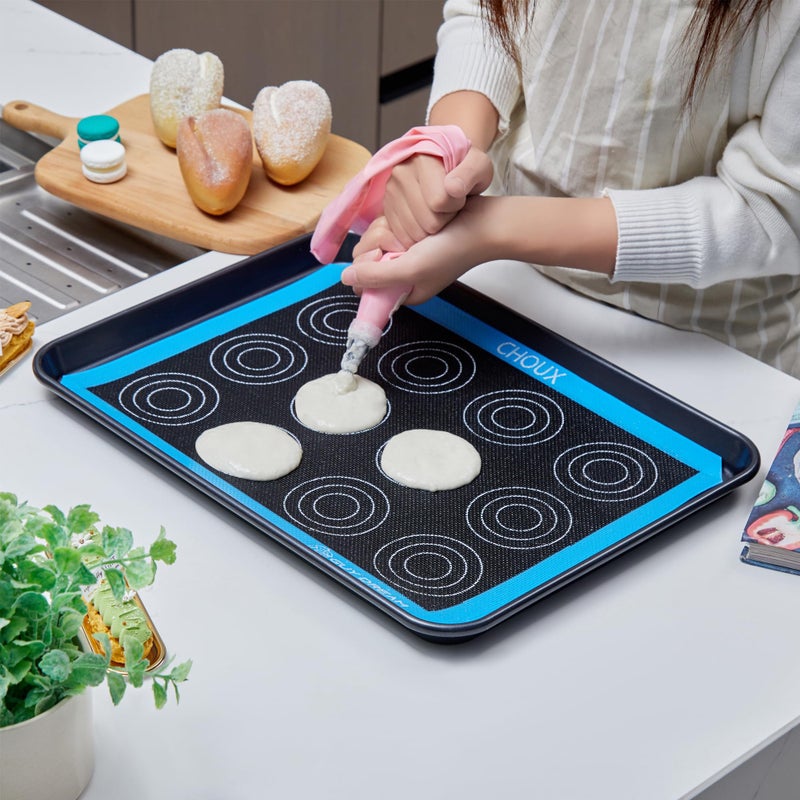 GUYDREMAT 3PCs GUY DREAM Perforated Silicone Baking Mat 11-4/5" x 15-3/4" - 1 Choux Mat, 1 Eclair Mat and 1 Blank Mat for Baking Cookie- Steaming Mesh For Half Size Cooking Sheet- Non-Stick Reusable Oven Liner - Image 4