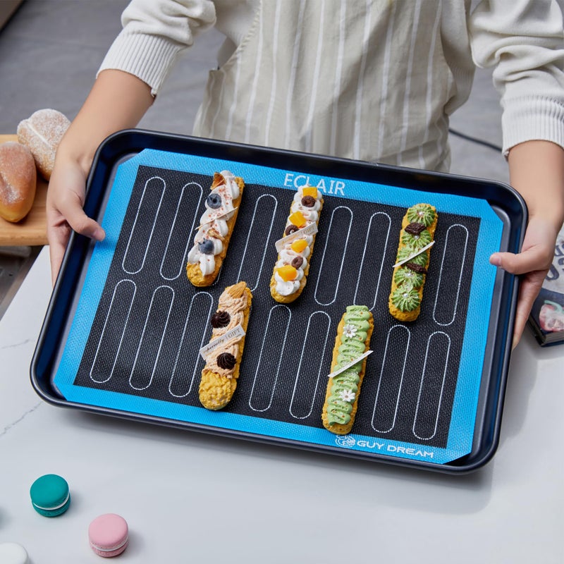 GUYDREMAT 3PCs GUY DREAM Perforated Silicone Baking Mat 11-4/5" x 15-3/4" - 1 Choux Mat, 1 Eclair Mat and 1 Blank Mat for Baking Cookie- Steaming Mesh For Half Size Cooking Sheet- Non-Stick Reusable Oven Liner - Image 3