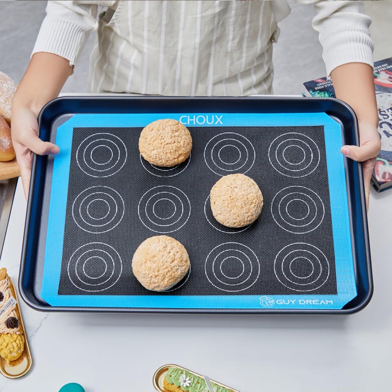 GUYDREMAT 3PCs GUY DREAM Perforated Silicone Baking Mat 11-4/5" x 15-3/4" - 1 Choux Mat, 1 Eclair Mat and 1 Blank Mat for Baking Cookie- Steaming Mesh For Half Size Cooking Sheet- Non-Stick Reusable Oven Liner - Image 5