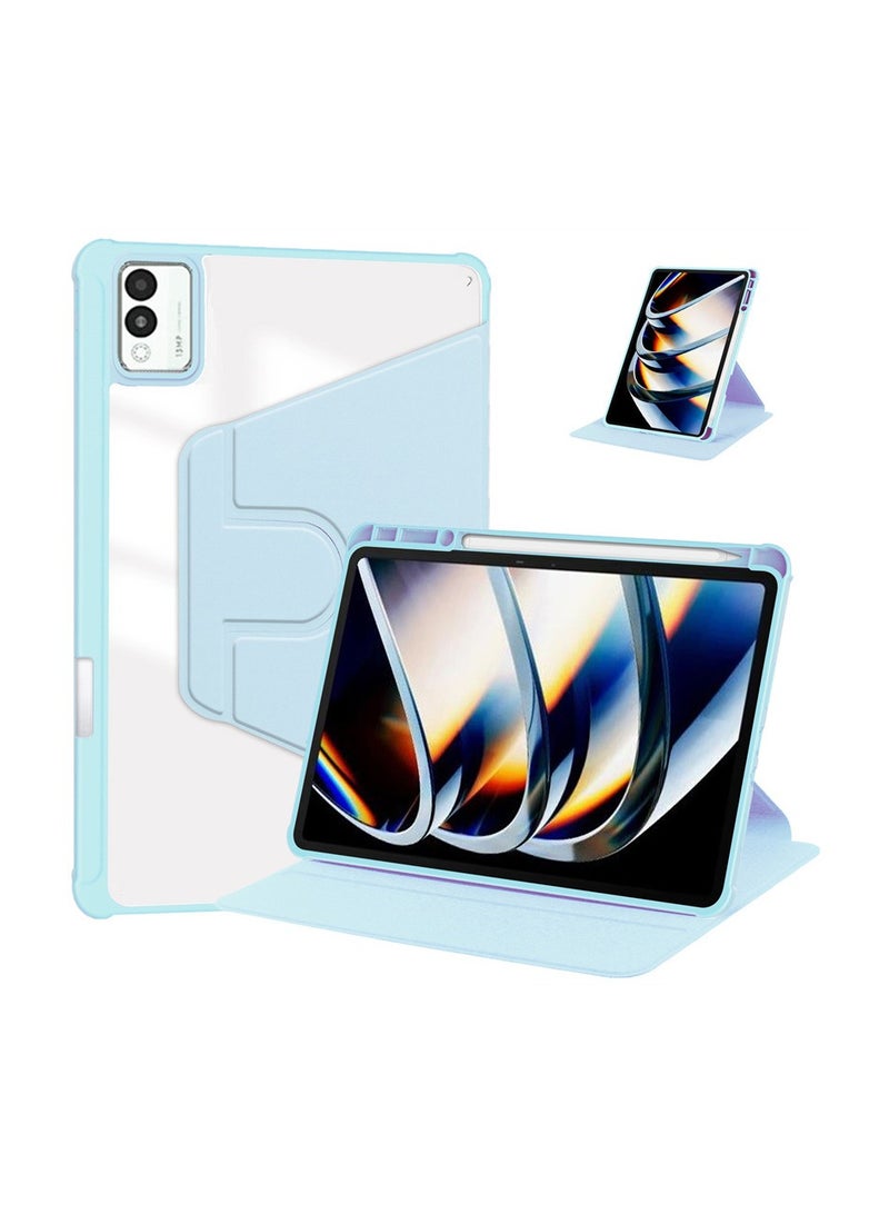عام حافظة جلدية للوح TECNO MegaPad 11 بوصة - مزودة بوظيفة التشغيل/الإيقاف التلقائي، حامل دوار 360°، غطاء خلفي شفاف من الأكريليك مع حافظة قلم مدمجة