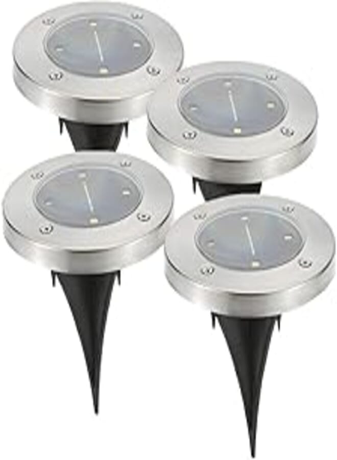 OR Disk Lights, Solar Ground Light with 4 leds, Waterproof IP65 Garden Path Landscape Lighting with Light Sensor, Pack of 4, (White) 