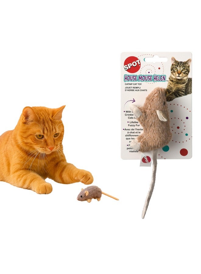 SPOT House Mouse Helen Cat Toy with Catnip - Lifelike Plush Mouse, Crinkle Sound, 4in Small Size for Kittens and Cats, Batting, Chasing, Playing - Assorted Colors - Image 1