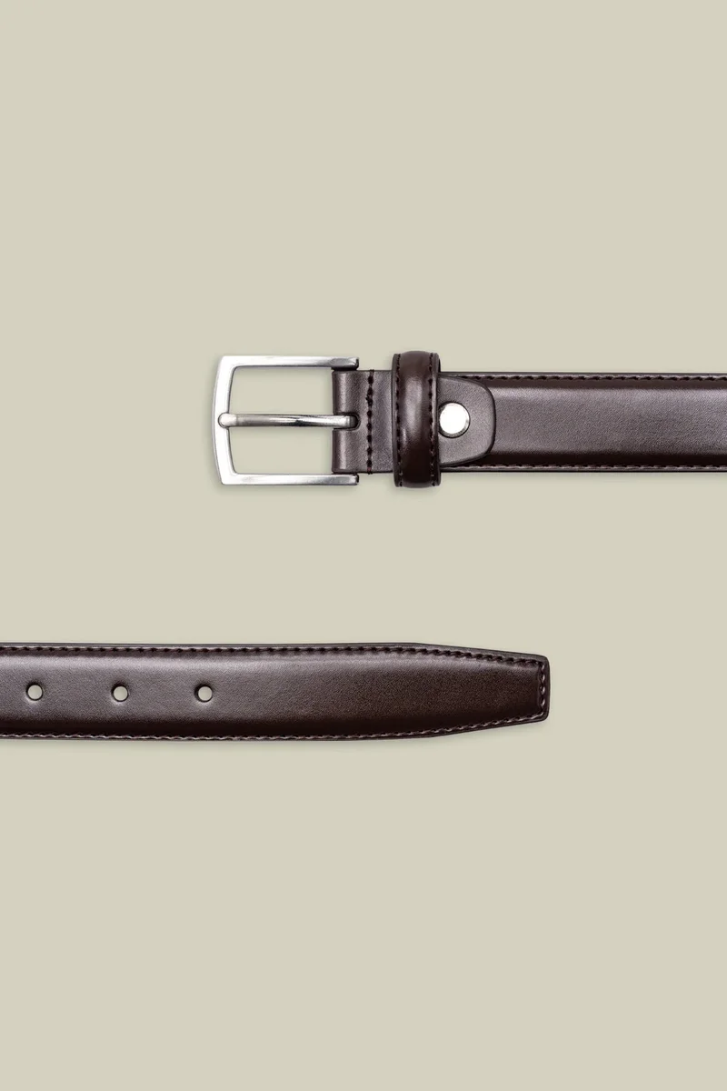 Doppelganger Classic men's belt in 100% leather with stitching - DK Brown