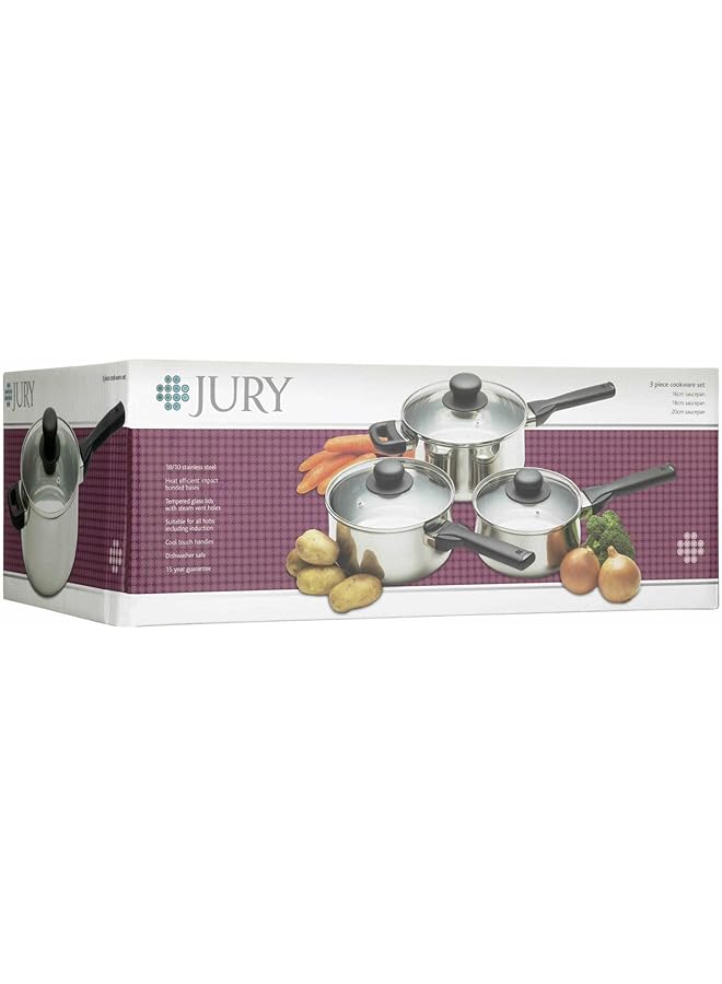 KitchenCraft Jury Stainless Steel Three Piece Saucepan Set, Gift Boxed - Image 2