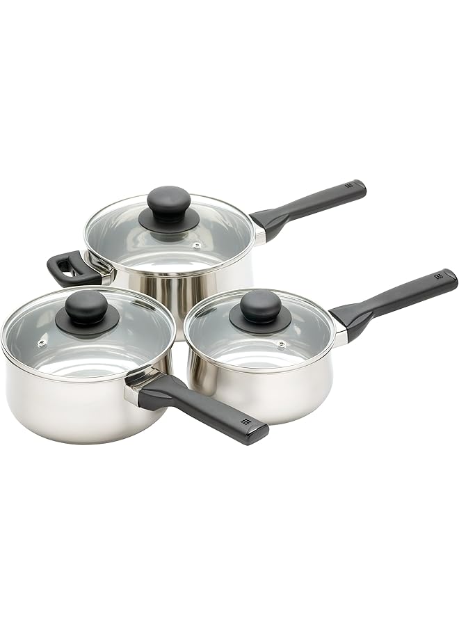 KitchenCraft Jury Stainless Steel Three Piece Saucepan Set, Gift Boxed - Image 1