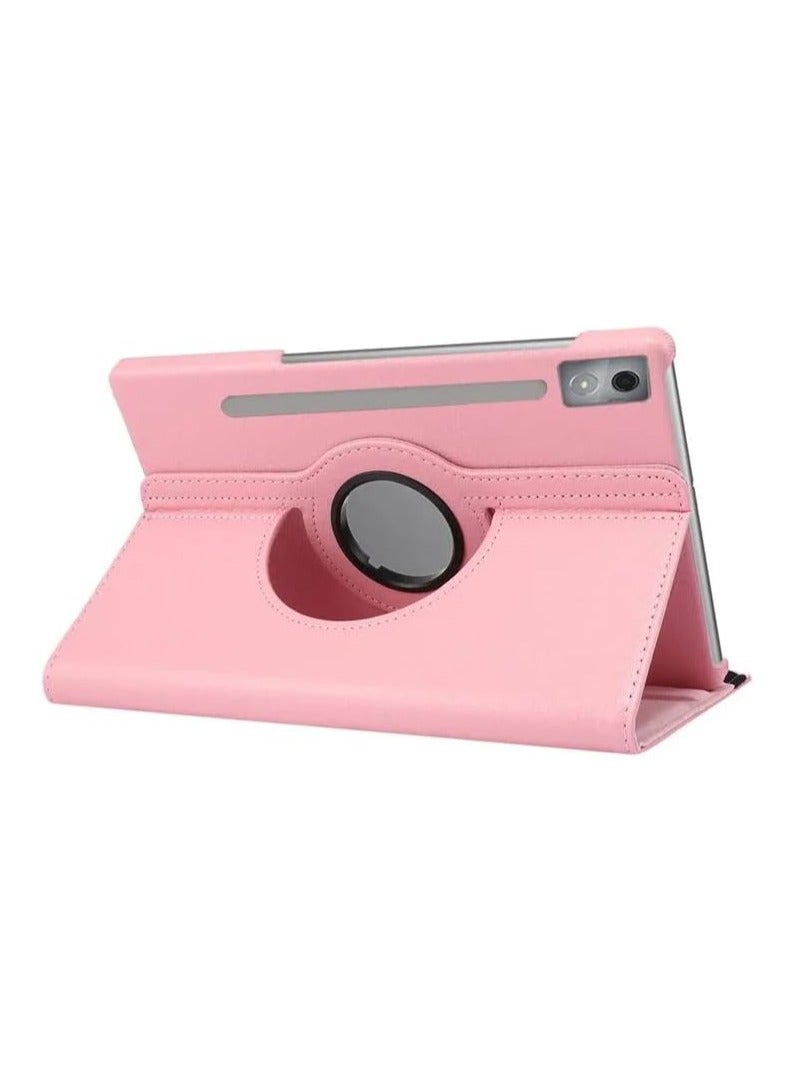 VKL Compatible with Lenovo Idea Tab Pro 12.7-inch 2025 (TB373FU) Tablet PU Leather Cover Sleep Wake Function 360 Rotating Stand Protective Shell (Pink)