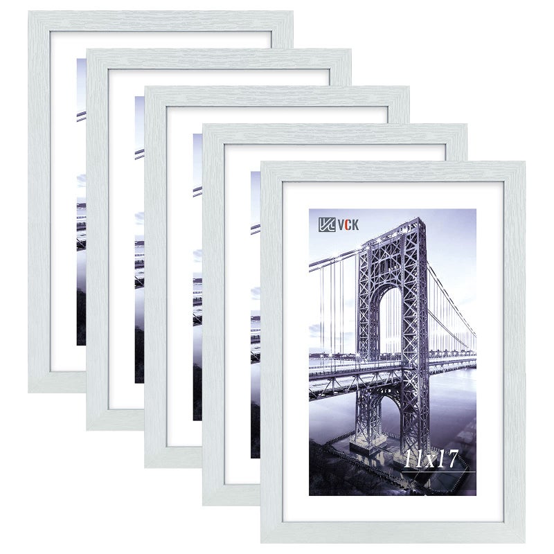 إطارات ملصقات VCK 11x17 بيضاء مجموعة من 5 إطارات صور خشبية صلبة للتعليق على الحائط والفن وإطارات الألغاز