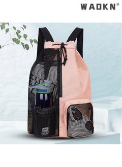 WAOKN Trendy Swimming & Fitness Backpack with Breathable Mesh Drawstring Closure and Separate Wet Compartment, Tailored for Beach Vacations, Daily Workouts, and Sports Gear（pink）  - Image 4