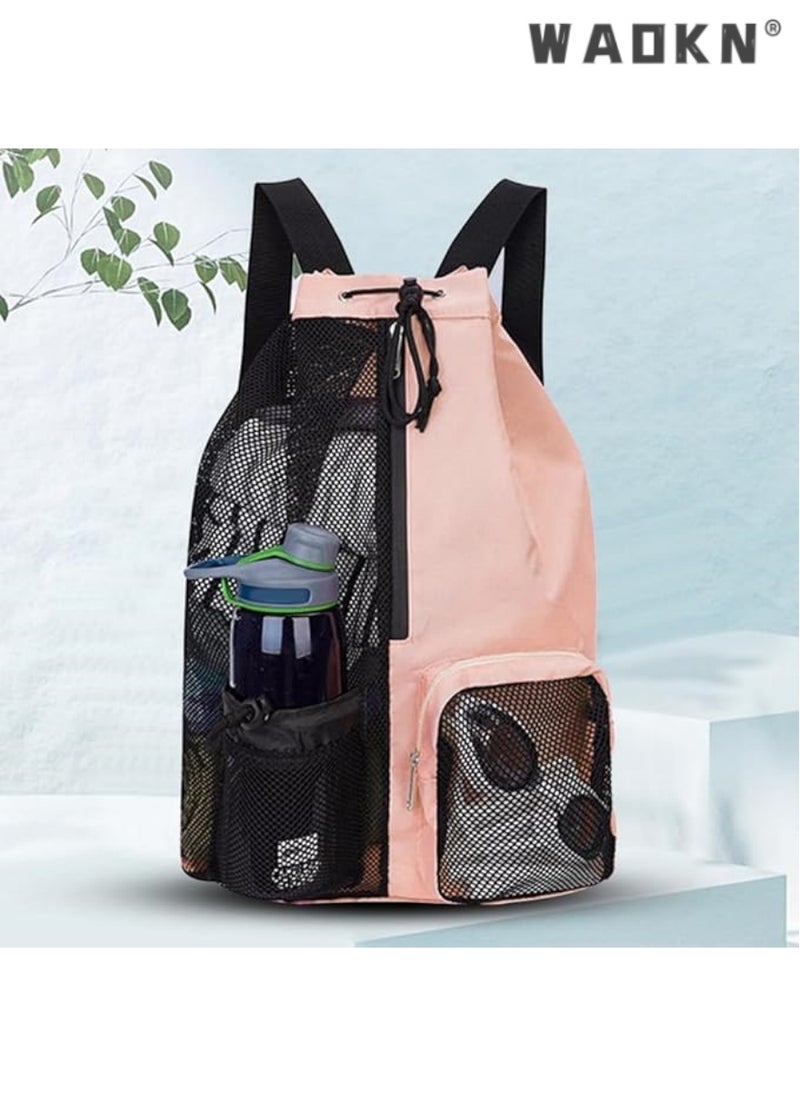 WAOKN - Trendy Swimming & Fitness Backpack with Breathable Mesh Drawstring Closure and Separate Wet Compartment, Tailored for Beach Vacations, Daily Workouts, and Sports Gear（pink） - Image 1