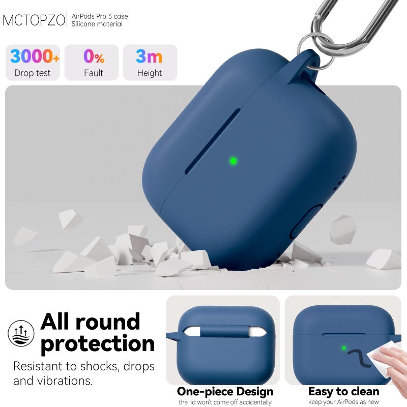 MCTOPZO for AirPods Pro 3 Case 2025 Come with Cleaner Kit,Soft Silicone Protective Cover for Apple AirPods Pro 3rd Generation Cases with Keychain, AirPod Pro 3 Case for Women Men-Midnight Blue - Image 5