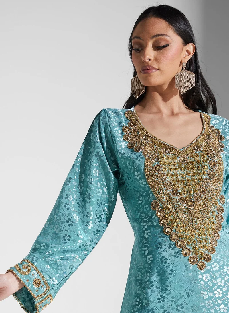 ARABIAN CLOSET Embellished Embroidered Jalabiya