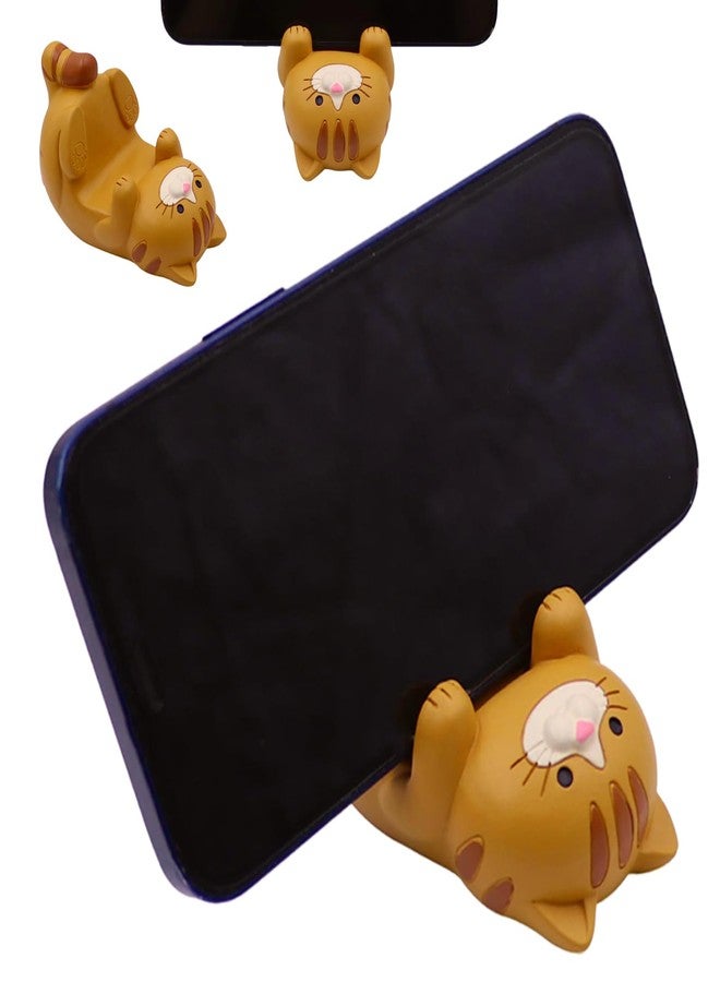 Gwindrise Cat Phone Stand Holder, Resin Desk Decor Accessory for Smartphones, Cute Phone Holder Gift for Cat Lovers, 3.3 x 2.3 x 2.0 inches, Orange - Image 1