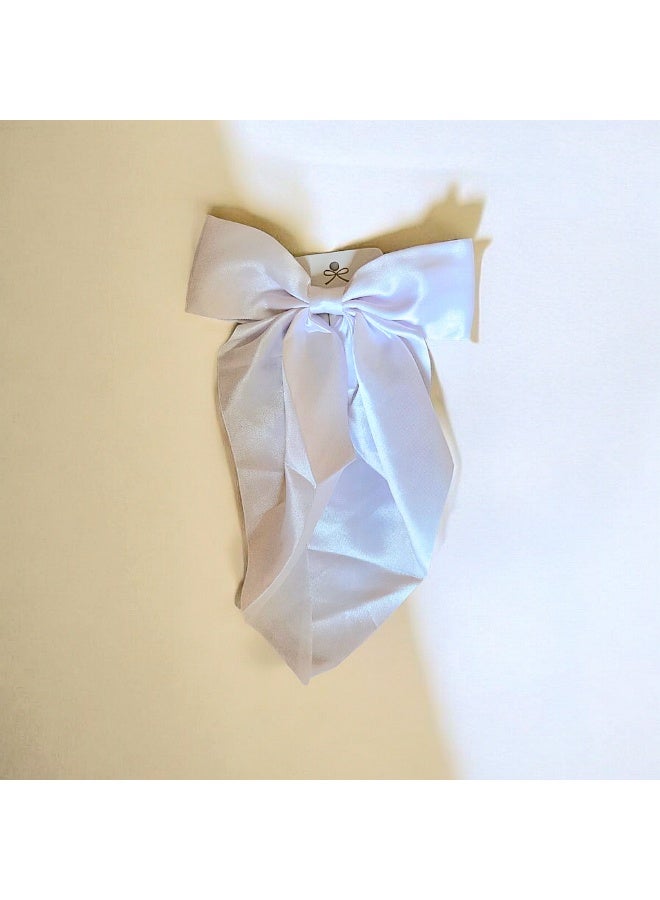 Satin Single Layered White Hair Bow Barrette - Image 3