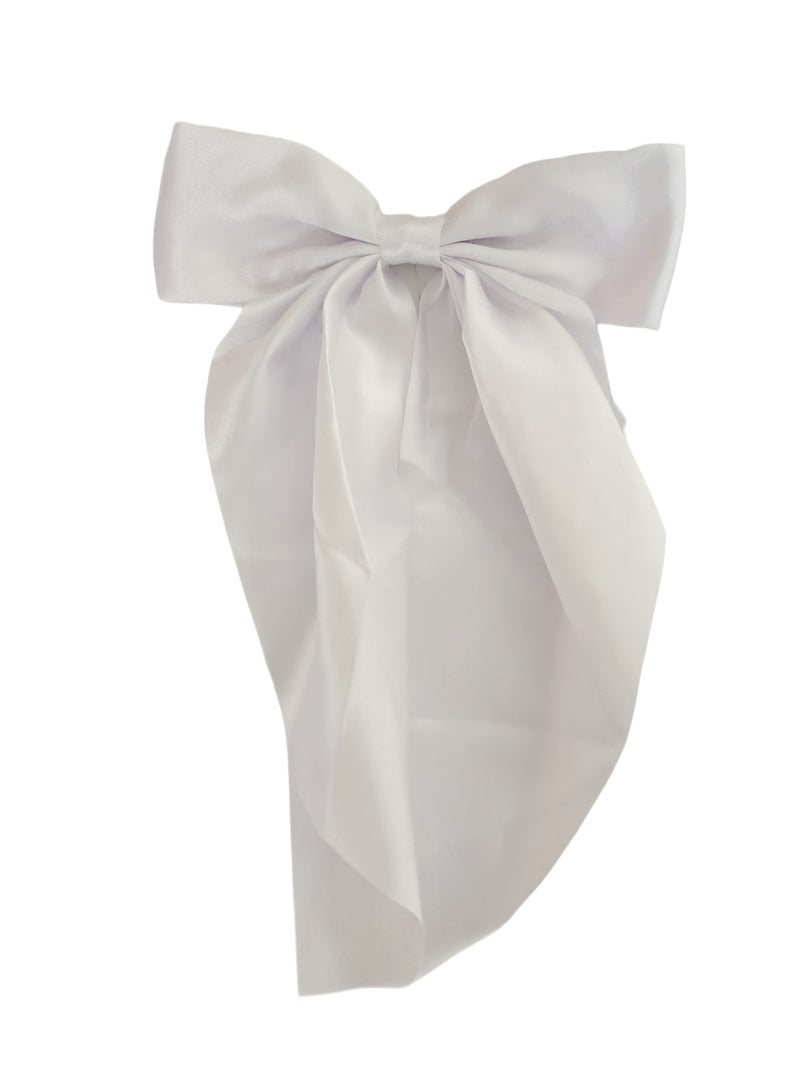 Satin Single Layered White Hair Bow Barrette - Image 1