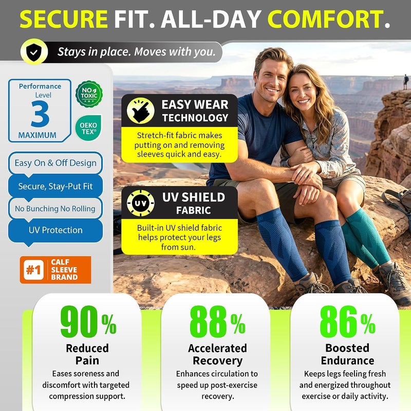 BLITZU Calf Sleeves (1 Pair) Power+ Compression Men and Women Performance Leg Guards. True Graduated Compression. Improves Circulation, Aids Muscle Recovery - Image 5
