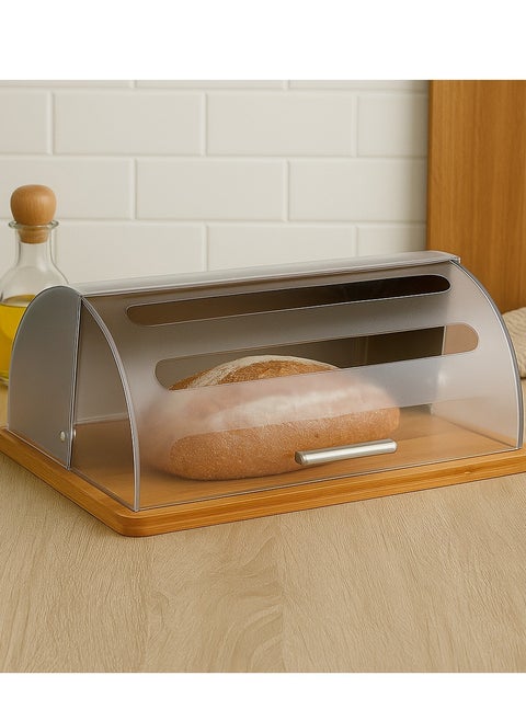 Bread Box, Modern Kitchen with Transparent Lid, Length 40 x Width 16.5 x Height 29 cm, Elegant and Durable, Ideal for Storing Bread, Natural, Metal - 103601