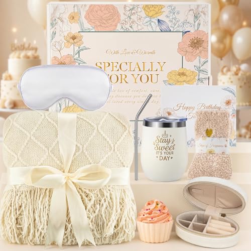 YEERSWAG Birthday Gifts for Women Self Care Package Unique Happy Birthday Basket for Her Mom Best Friends Wife Sister Boss Get Well Soon Gift Baskets Spa Care Relaxation Sets Beige - Image 1