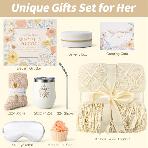 YEERSWAG Birthday Gifts for Women Self Care Package Unique Happy Birthday Basket for Her Mom Best Friends Wife Sister Boss Get Well Soon Gift Baskets Spa Care Relaxation Sets Beige - Image 3