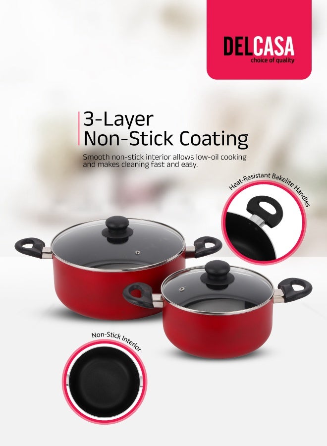 ديلكاسا طقم أواني طهي غير لاصقة مكون من 9 قطع باللون الأحمر - Image 2