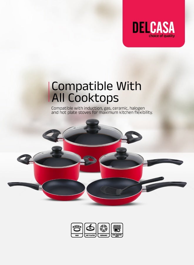 ديلكاسا طقم أواني طهي غير لاصقة مكون من 9 قطع باللون الأحمر - Image 4