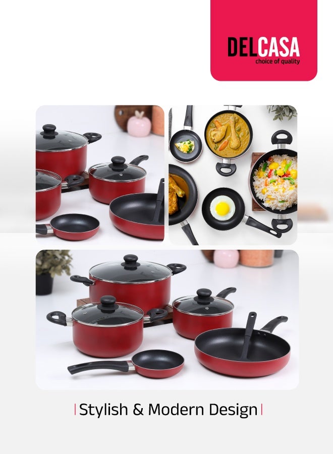 ديلكاسا طقم أواني طهي غير لاصقة مكون من 9 قطع باللون الأحمر - Image 5