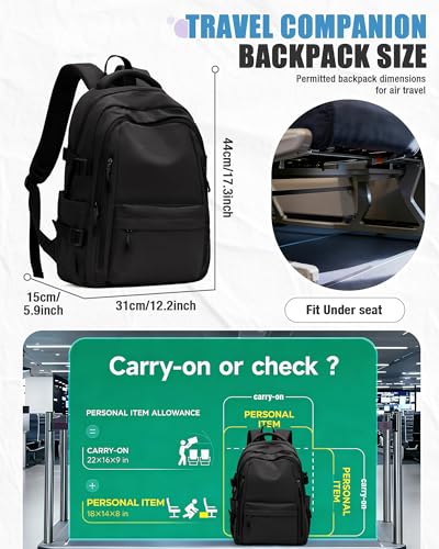 BOXSAM Lightweight Backpack for Women, Large Laptop Travel Backpack Casual Daypack College Bag Rucksack for Men. Black - Image 2