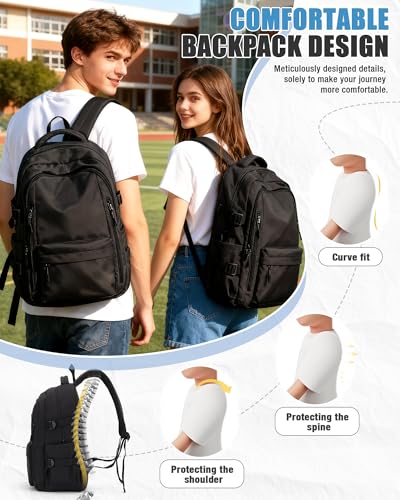 BOXSAM Lightweight Backpack for Women, Large Laptop Travel Backpack Casual Daypack College Bag Rucksack for Men. Black - Image 4