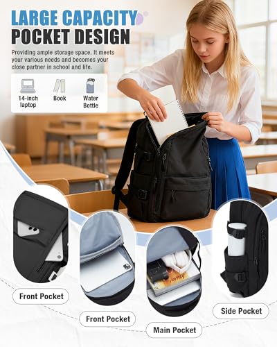 BOXSAM Lightweight Backpack for Women, Large Laptop Travel Backpack Casual Daypack College Bag Rucksack for Men. Black - Image 3