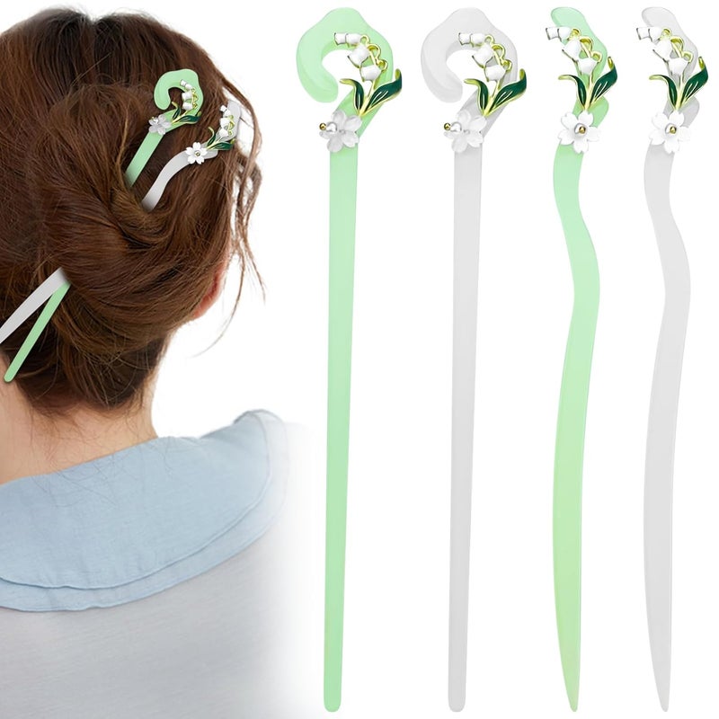 Aswewamt 4 Pcs Japanese Chinese Hair Sticks Flower Hair Chopsticks Vintage Hanfu Pins Headdress Classic Hair Fork for Long Hair Women